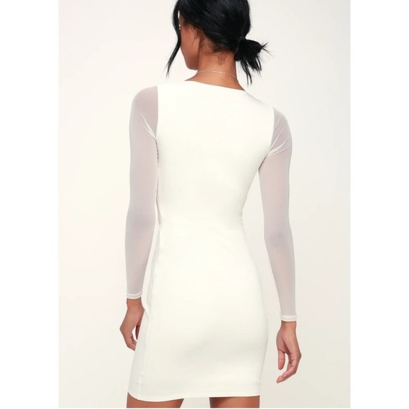Lulus Parisian Nights White Long Mesh Sleeve Bodycon Dress size XS - Picture 2 of 6